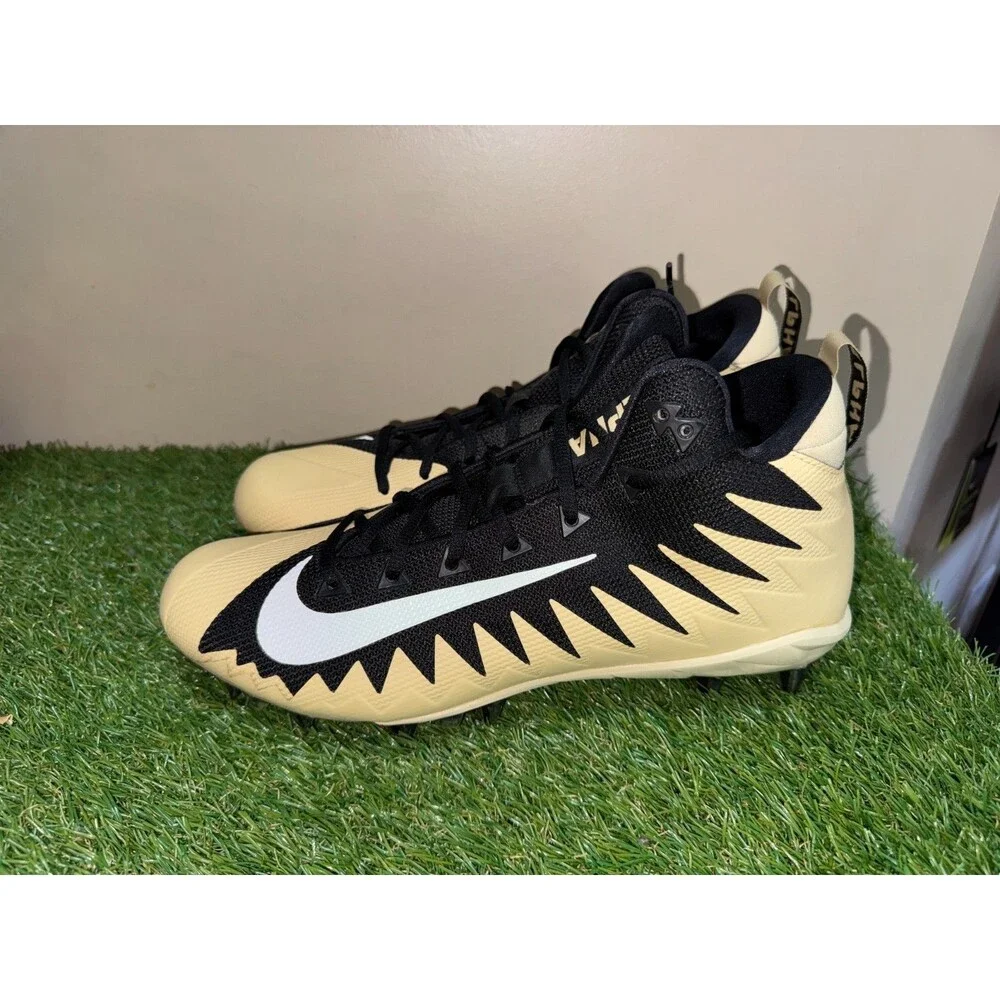 Men's 12 Nike Alpha Menace Pro Mid PE Football Cleats Black Gold AJ6604-002 NFL